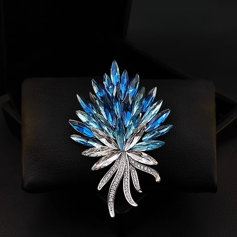 Women Accessories Bouquet - Ijs Zeeblauwe Vlam Kristallen Bloem Broche