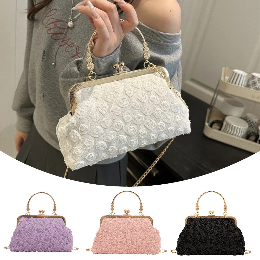 Women'S Accessories Purse - Luxe schoudertas met clip, 3D-bloemvormige schoudertas,