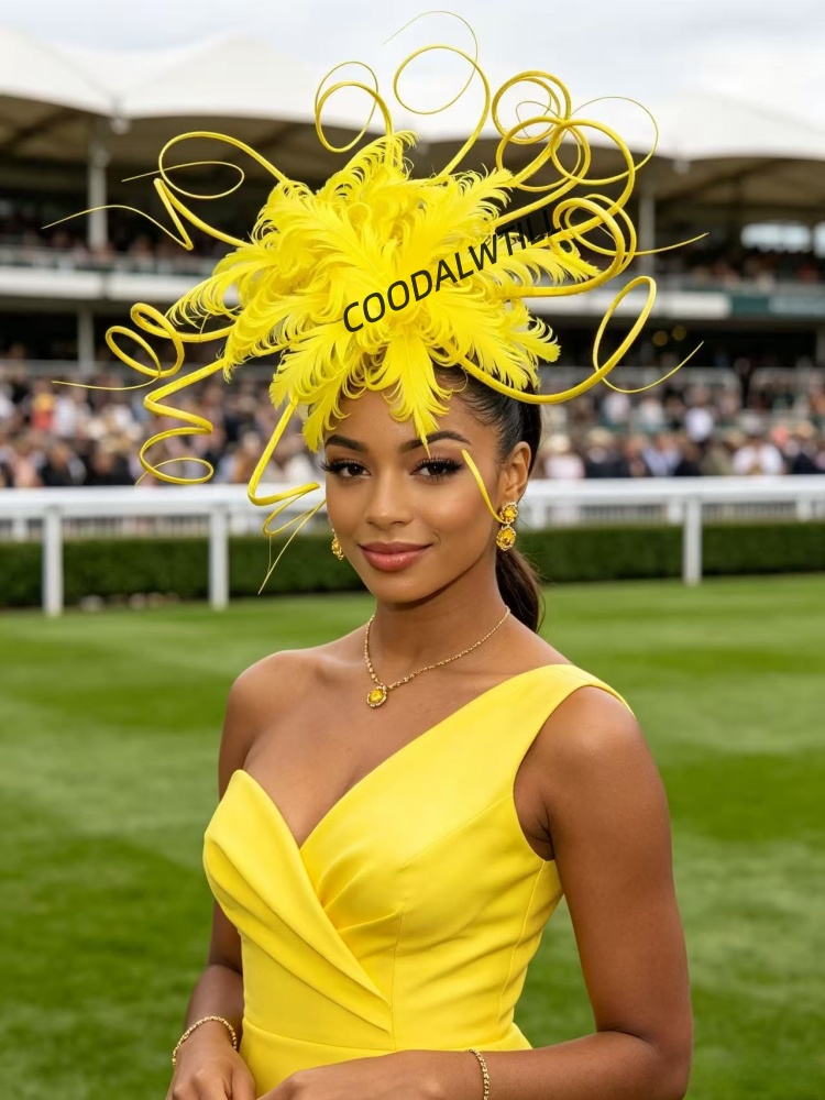Gele veren fascinator hoofdban - Women'S Yellow Accessories recensie en prijs