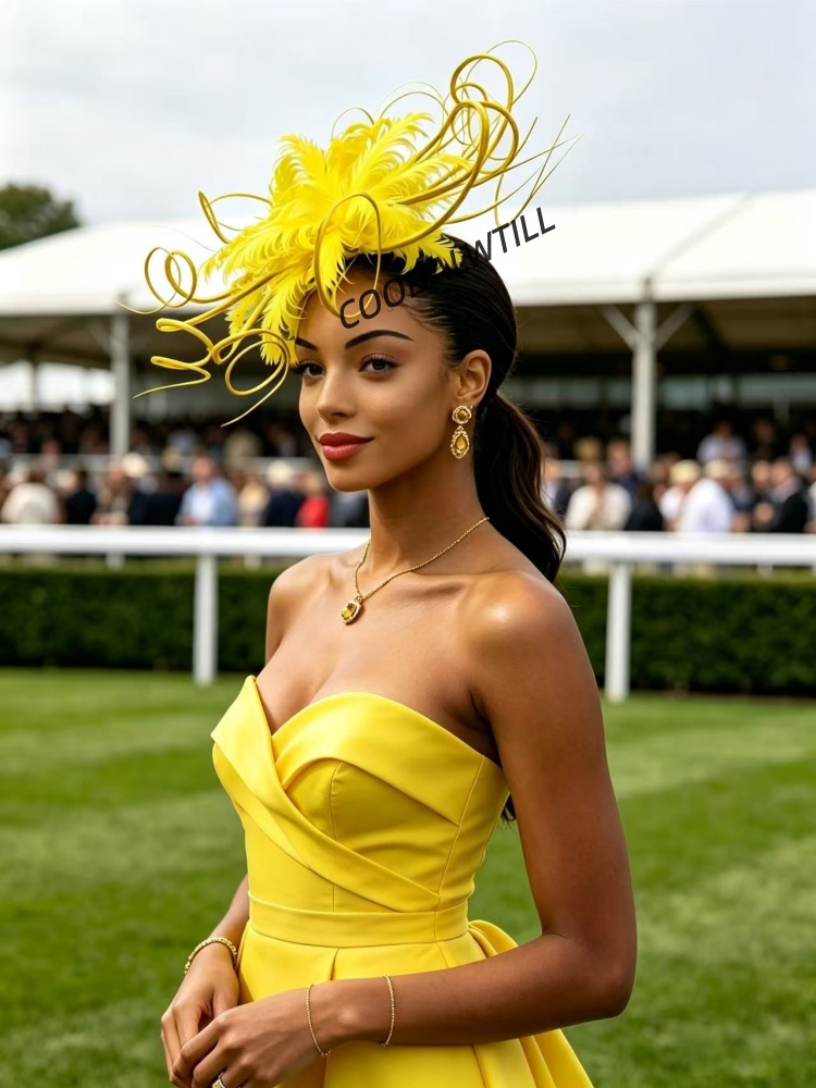 Gele veren fascinator hoofdban - Women'S Yellow Accessories recensie en prijs